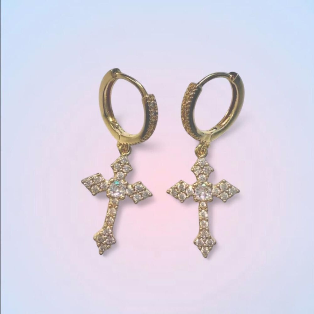 gold plated cross hoop earrings
